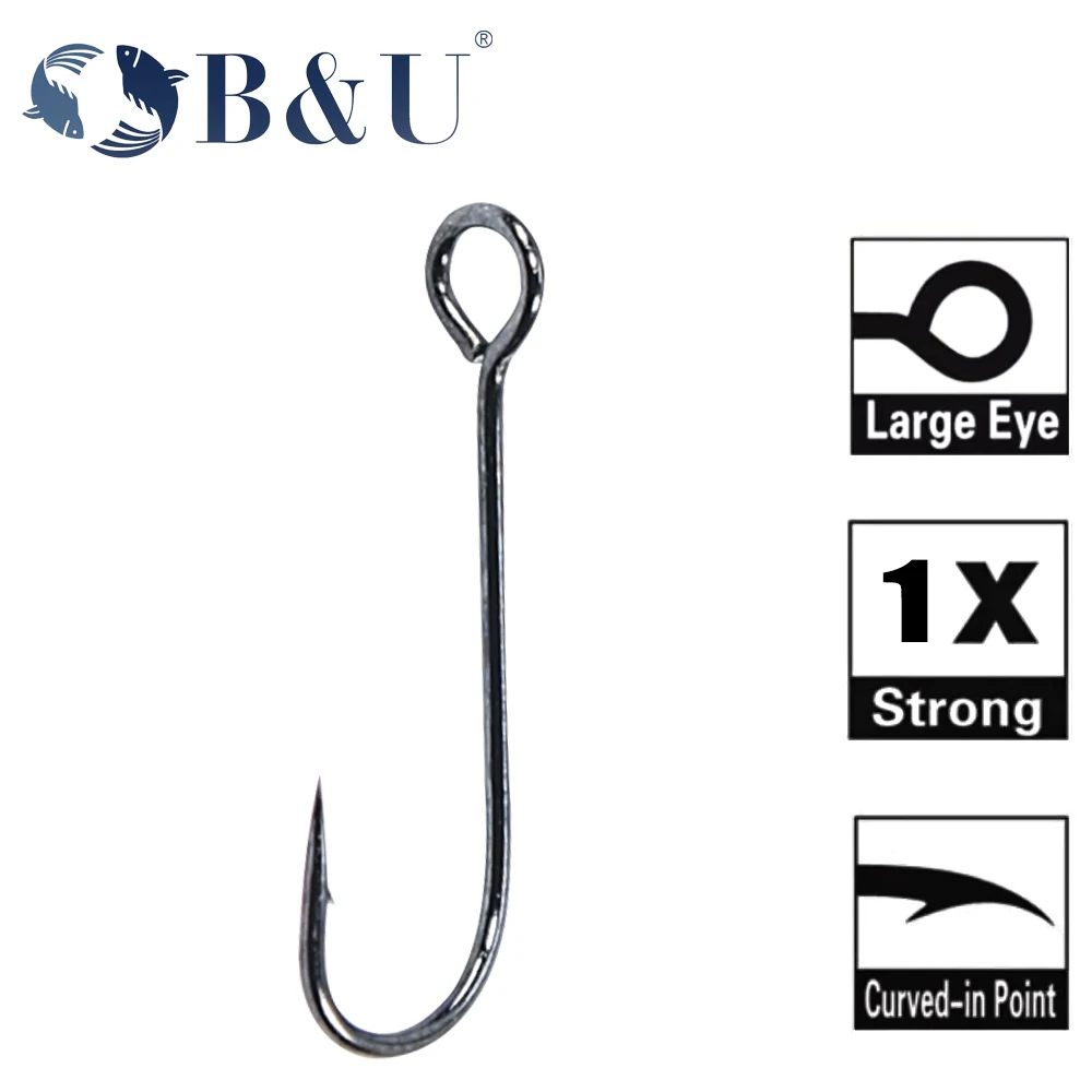 

B&U 20pcs Fishing hook big eyes ring Carbon Steel Single Hooks tackle Worm Hooks Fishing Soft Worm Hooks High Carbon Steel