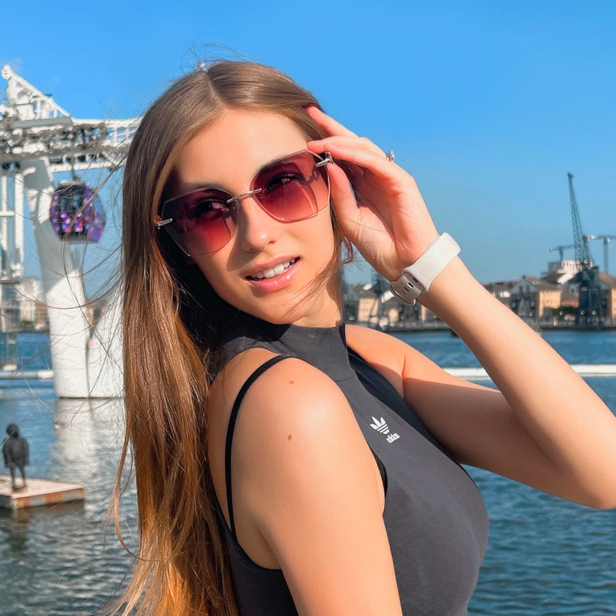 ZENOTTIC Modische Damen-Sonnenbrille ohne Rand, trendige geometrische Diamantschliff-Verlaufsgläser, UV-Schutz – Detail 4