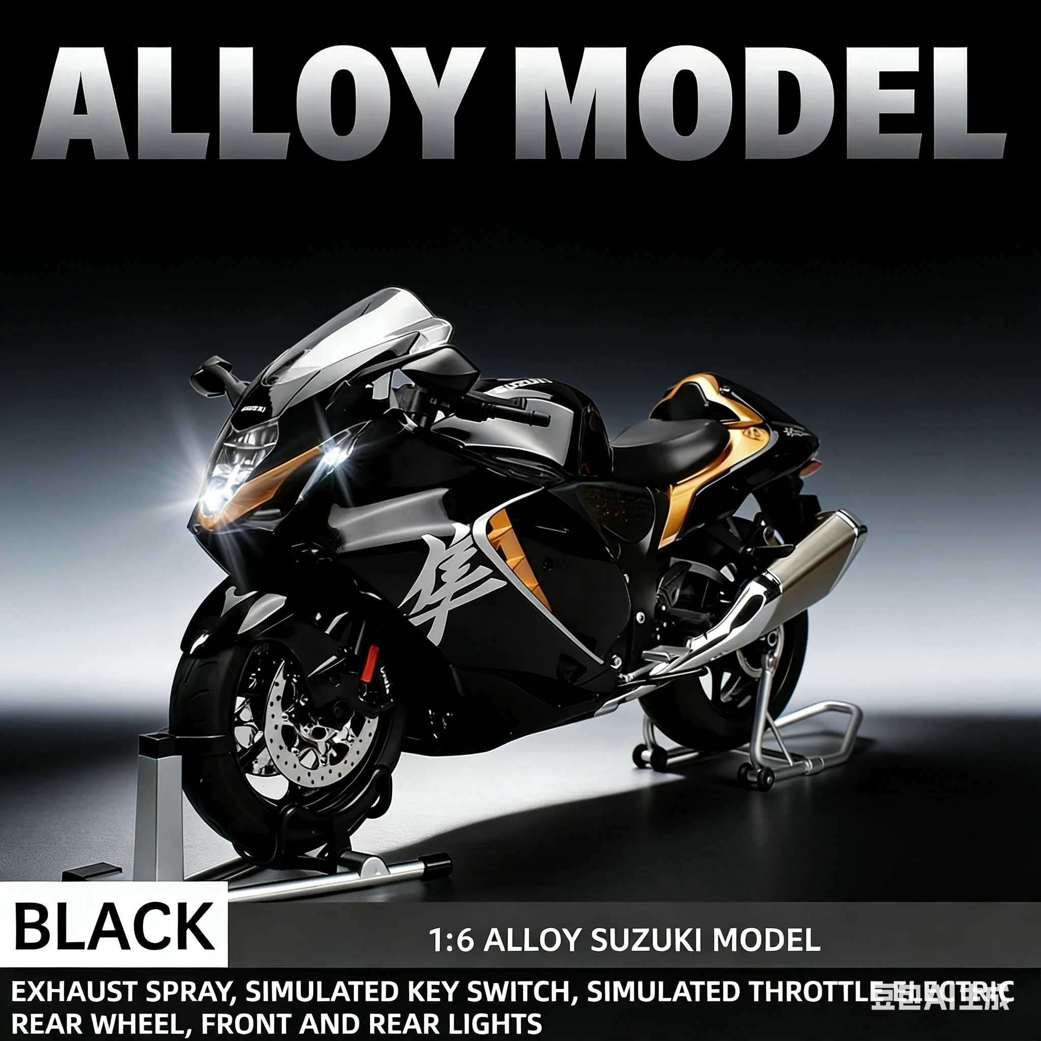 

Металлическая литая модель мотоцикла SUZUKI HAYABUSA GSX-1300R в масштабе 1:6, динамическая, со звуком и светом, коллекционная, подарочная.