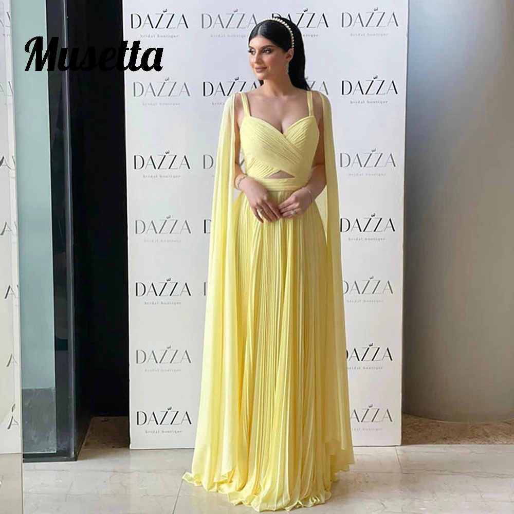 Musetta Chiffon Formal Evening Gowns 2025 Long Cape Sleeves Saudi Arabic Women Prom Dress A Line Vestidos De Noche Customized