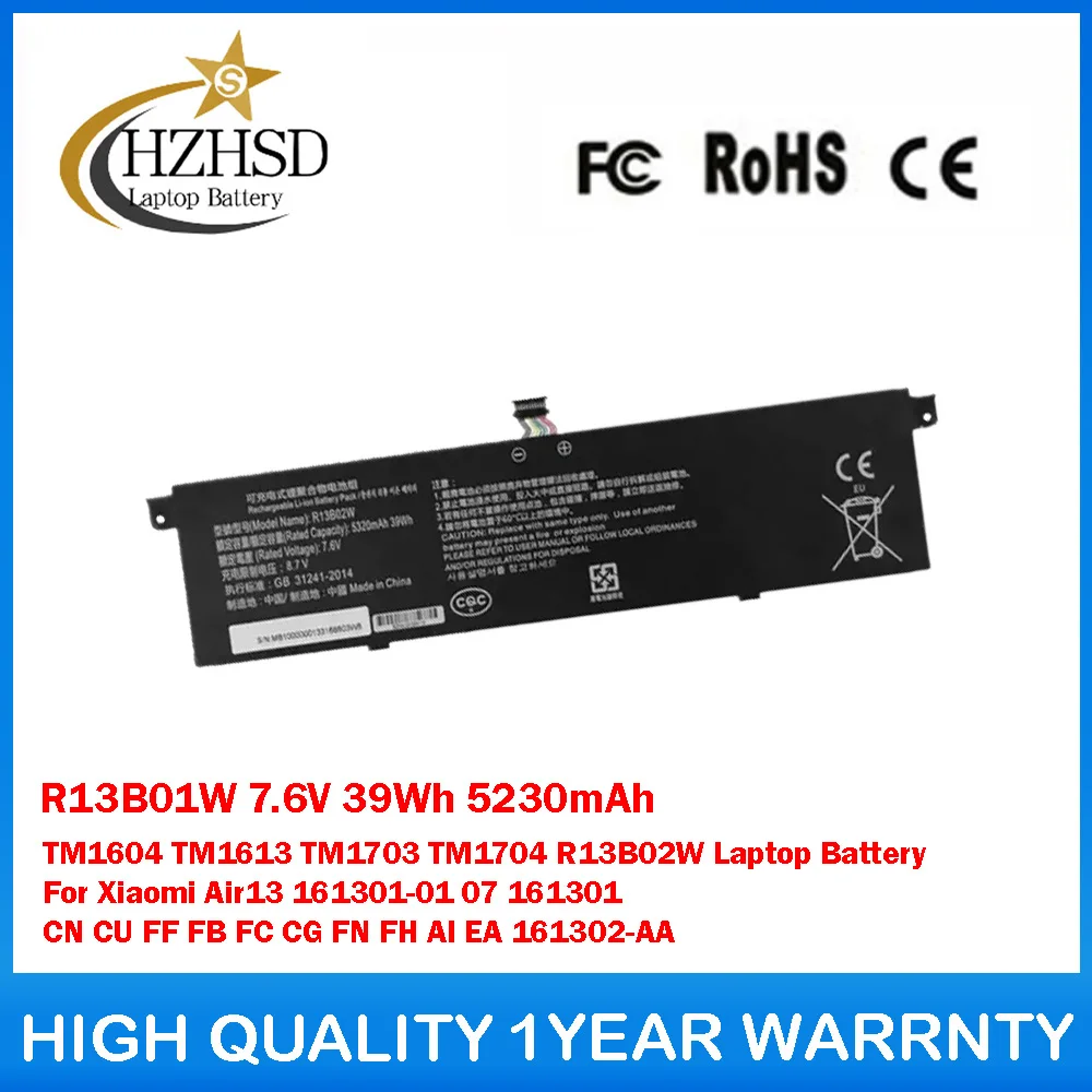 R13B01W 7.6V 39Wh 5230mAh TM1604 TM1613 TM1703 TM1704 R13B02W Laptop Battery For Xiaomi Air13 161301-01 07 161301 CN CU FF FB FC