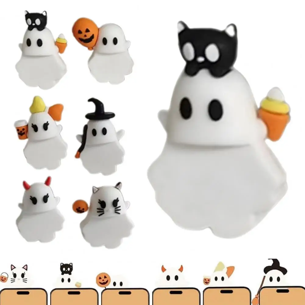 Cute Ghost Phone Accessory Adorable Halloween Ghost Phone Toppers Mini Figures for Smartphone Fun Desk Decor Strong Adhesive
