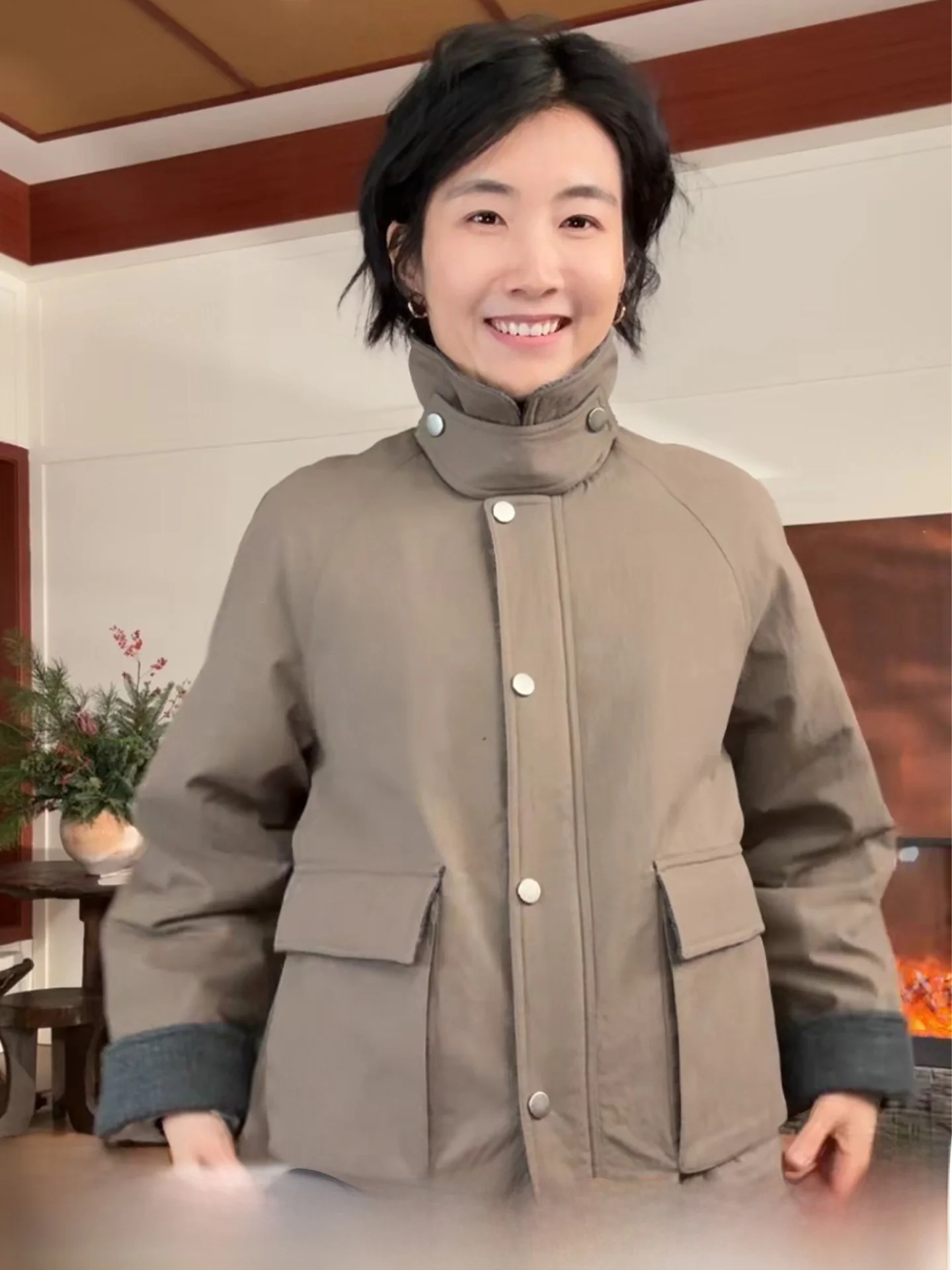 Warm Wool Cotton Workwear Jacket Loose Fit Collared Coat Thickened Cotton  Autumn Winter Outerwear Elegant Commute Style