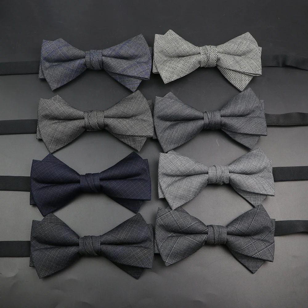 Gracefully Plaid Striped Wool Bowties Grey Burgundy BowTie Cravat For Business Wedding Party Shirt Suit Collar Decorative Gifts