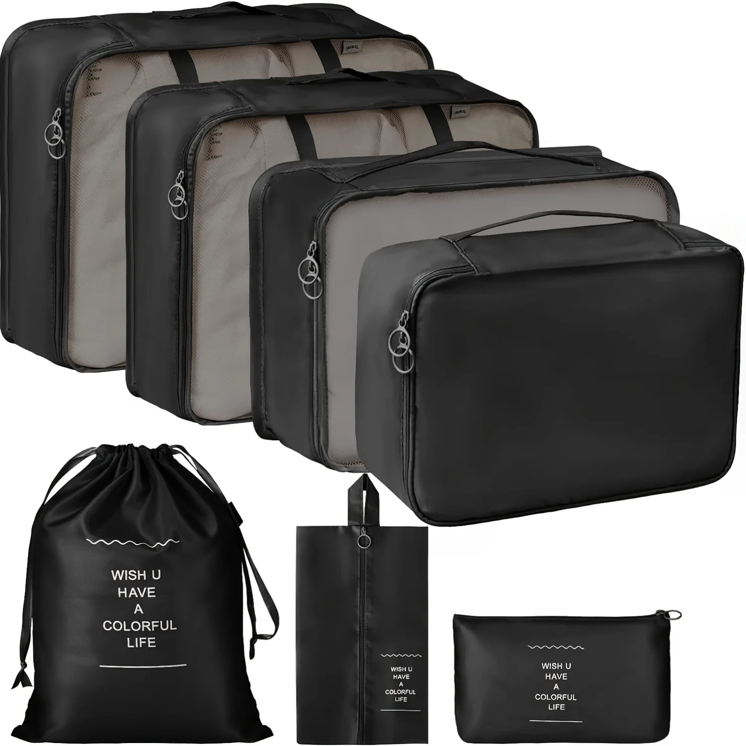

7-piece travel organizer bag casual style polyester clothing and shoe packing bag, multifunctional solid color luggage bag