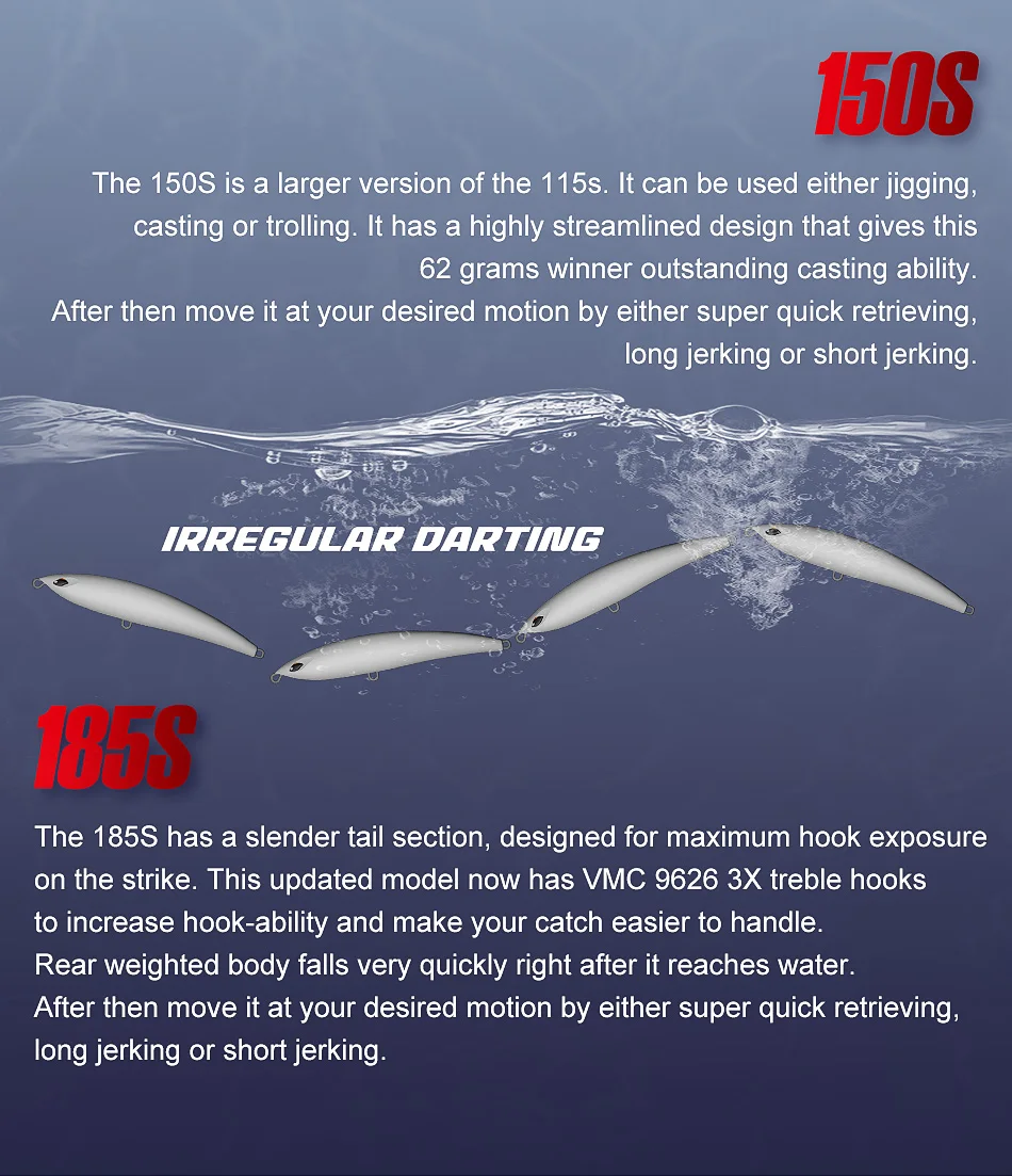 Noeby 115mm 60,5g 150mm 62g 185mm 126,5g Stickbait Sinking Bleistift Angeln Lockt Lange Casting künstliche Köder Meer Angeln Köder – Detail 14