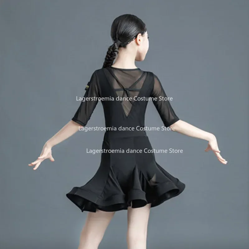 Profesjonalna sukienka do tańca latynoamerykańskiego dla dzieci, sukienki do tańca towarzyskiego dla dziewcząt, sukienka do ćwiczeń rumby, cha-chy, samby, występów latynoamerykańskich.