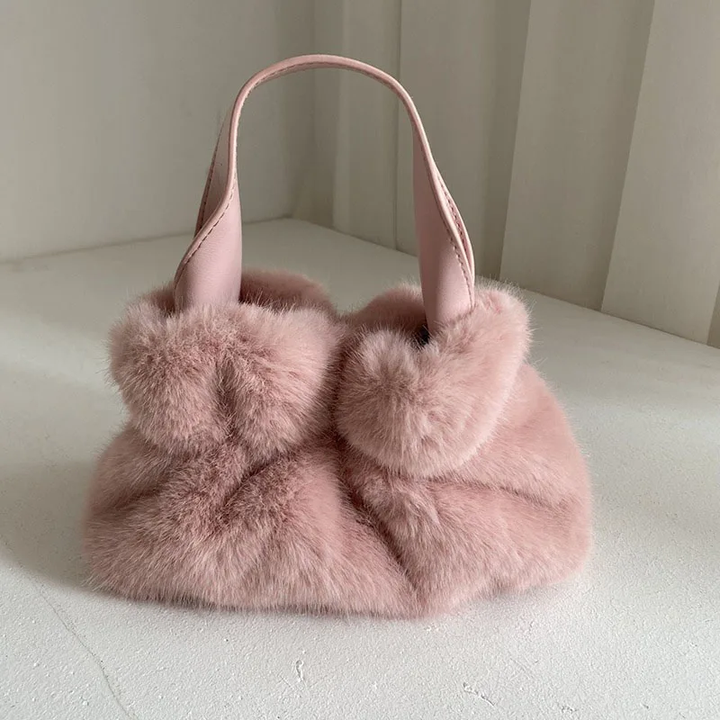 Artificiar Natural Fur 2024 Luxury New Design Faux Fur Tote Soft Girl Warm Bag Fluffy High Quality Fur Purse