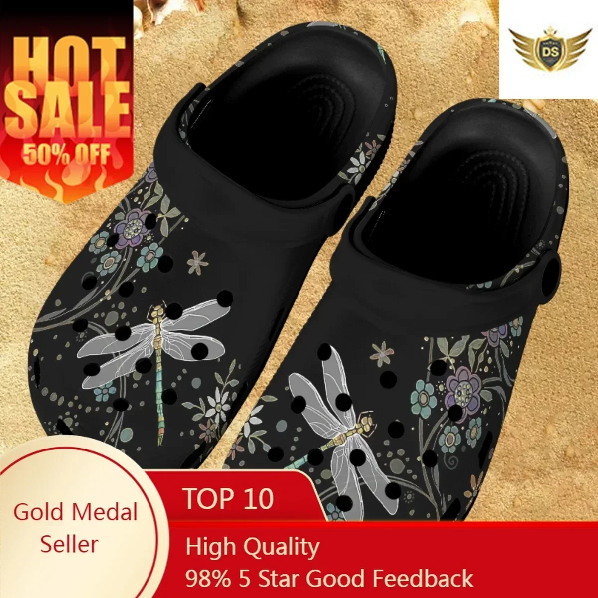 

Fashion Dragonfly Print Women Clogs Sandals Summer Flat Garden Shoes Lightweight Breathable Beach Slippers Sandals Couples