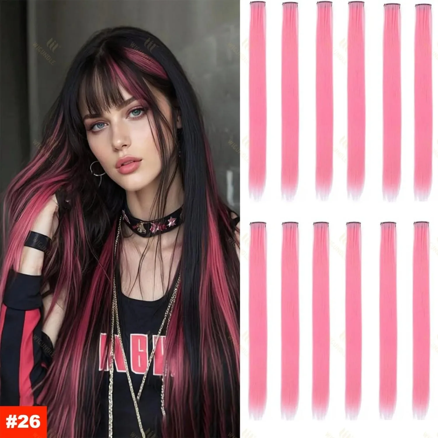 1 5 11 Teile/los Clip-in-Haarverlängerungen, mehrfarbig, Highlights, Kunsthaar, 55,9 cm, Regenbogen-Haarteile für Mädchen, Frauen, Kinder