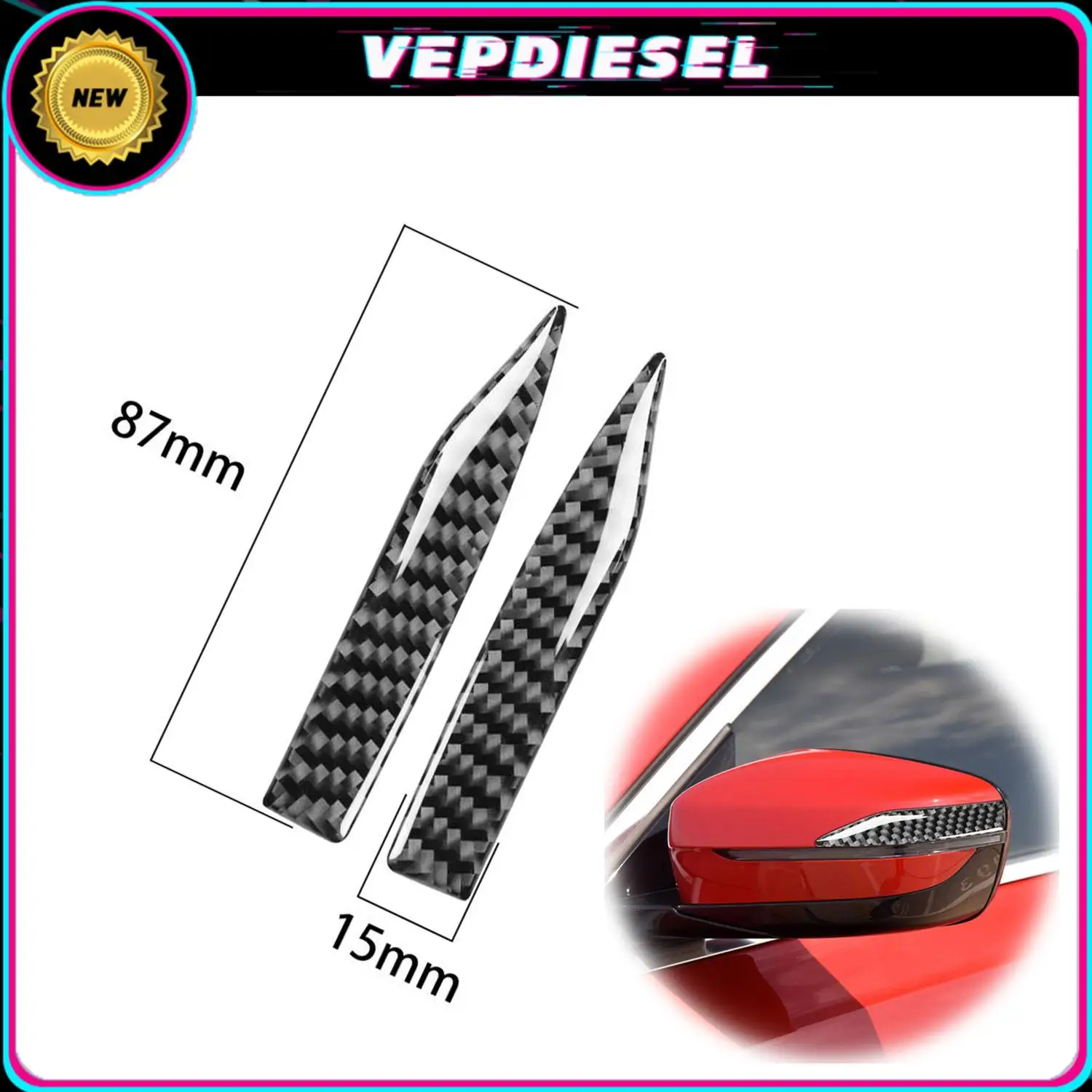 

2pcs Carbon Fiber Car Rear View Edge Anti-collision Scratch Sticker Strip Universal Automotive Exterior Accessories