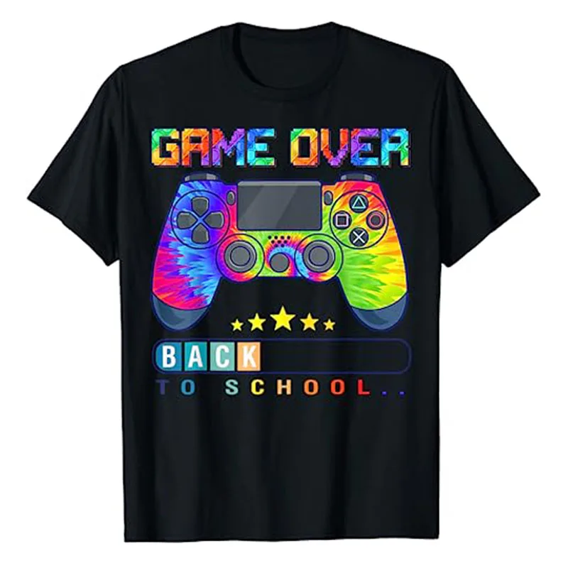 

Game Over Back To School Shirt Funny Kids First Day School T-Shirt Humorous Gamer Graphic Tee Tops Short Sleeve Blouses Gifts