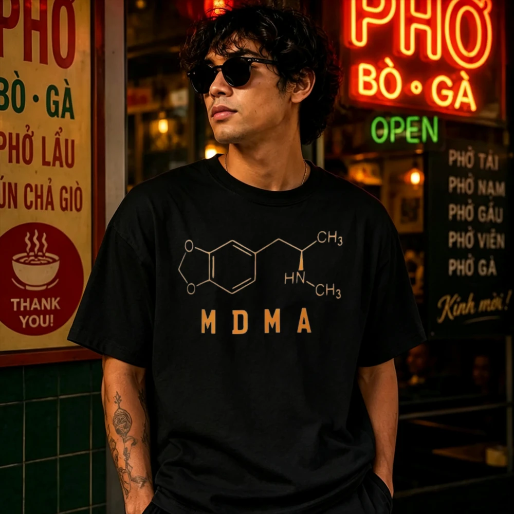 Men's MDMA Chemical Symbol Tshirt Ecstasy Pills Top Raver DJ House Music Tee Funny T Shirts Offensive Weirdcore Graphic T Shirts