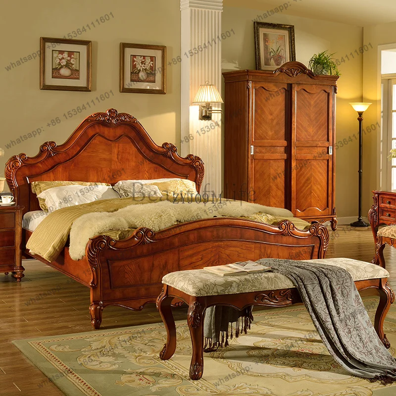 PG American all solid wood 1.8 meters large bed master bedroom double 1.5 meters bedroom high-end pillar wedding bed
