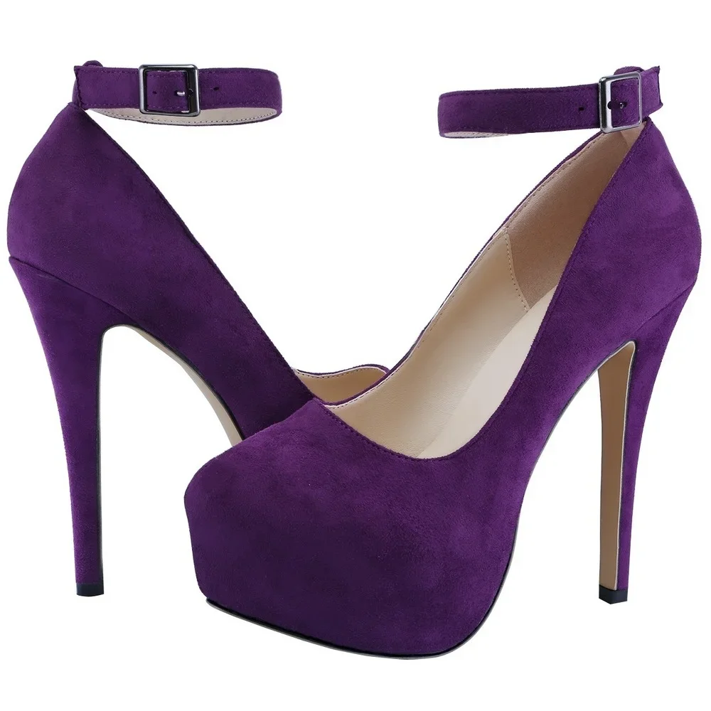 LOSLANDIFEN Women\'s 14cm Round Toe Ankle Strap Thin Heel Slingback Platfrom Pumps High Heels Stilettos Party Wedding Dress Shoes