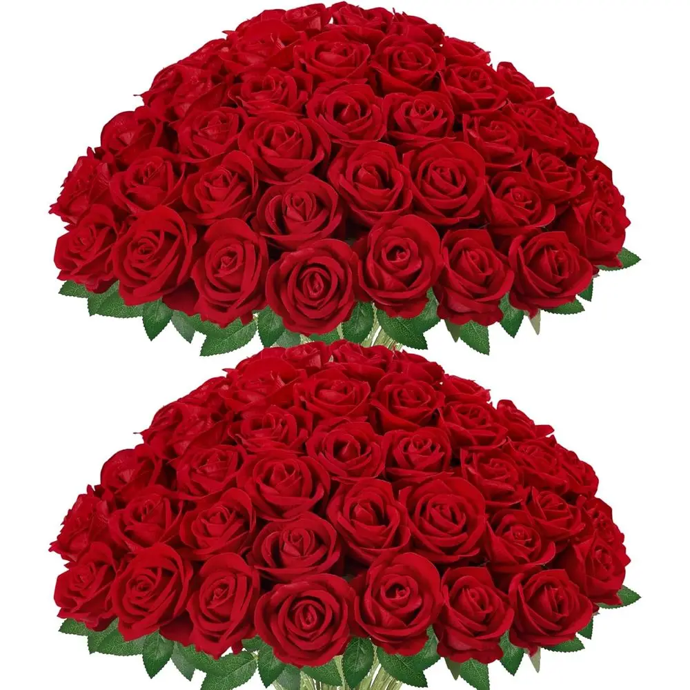 

100 Red Artificial Velvet Silk Roses for DIY Wedding Centerpieces, Bridal Bouquets, and Home Decor