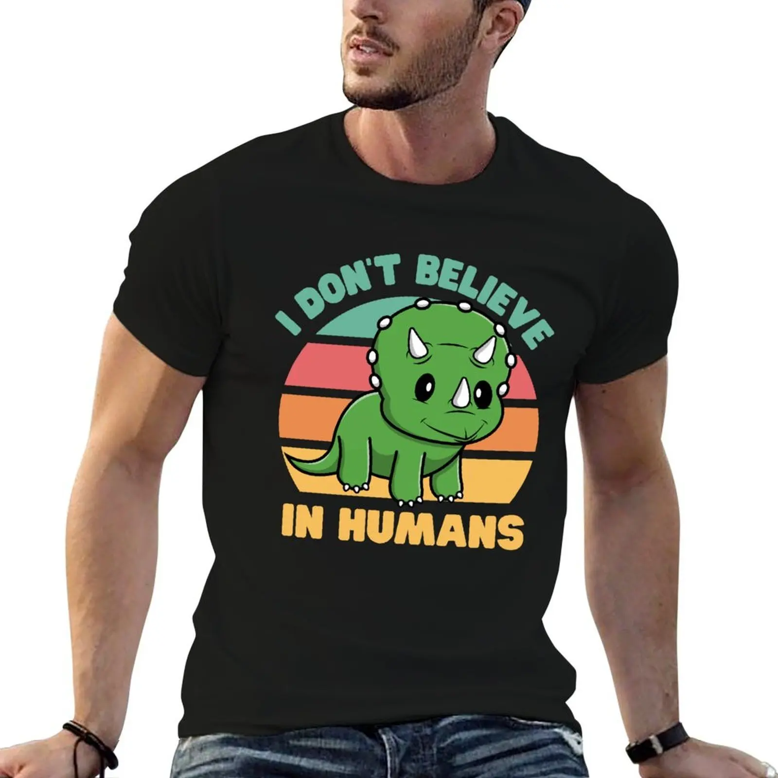 

I Don't Believe in Humans: Triceratops T-Shirt t shirt man casual t shirt men 100% cotton luxury brand T-Shirt