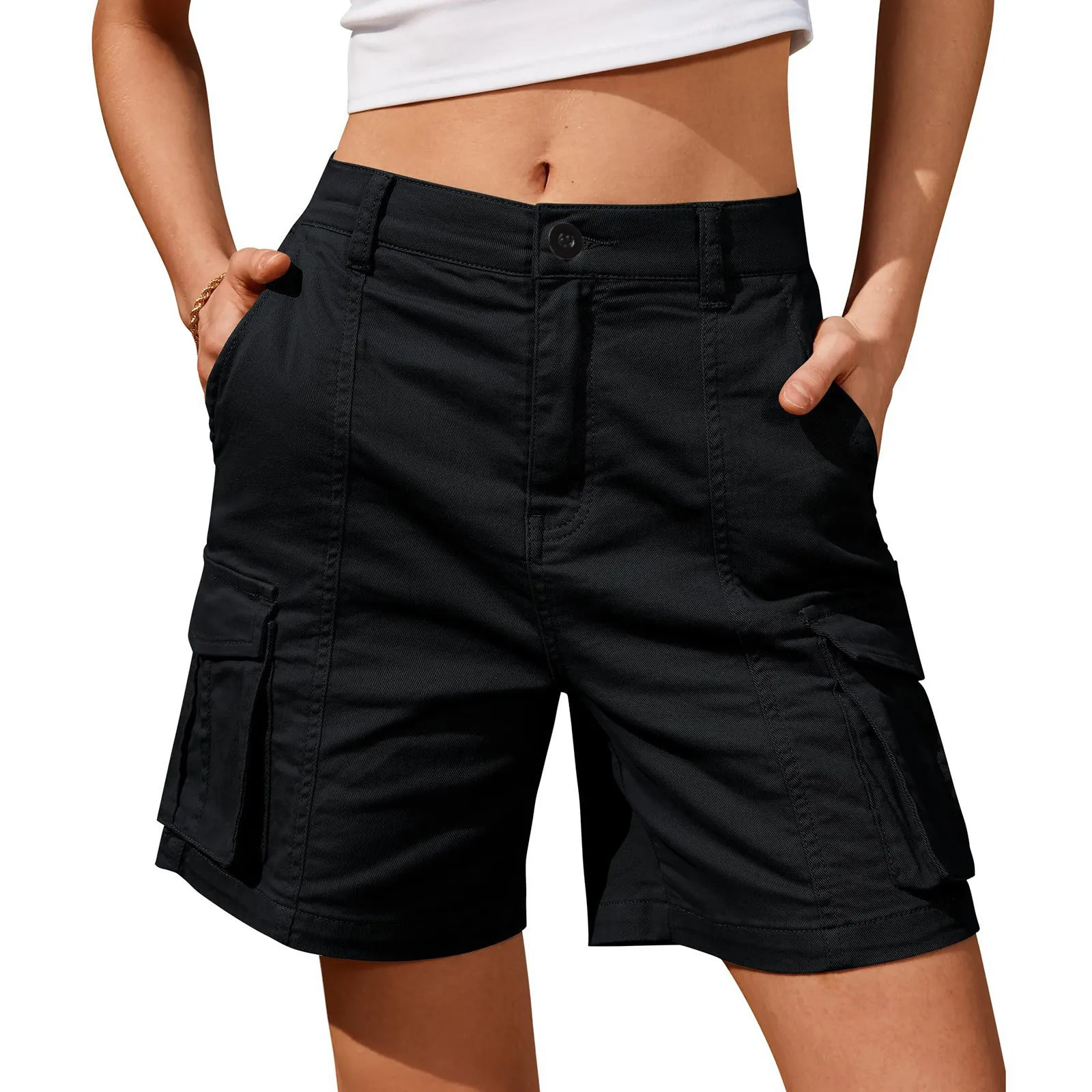 

Summer Women Casual Shorts 2024 High Wiast Black Cargo Short Pants Street Versatile Multi-Pockets Baggy Sports Overall Trousers