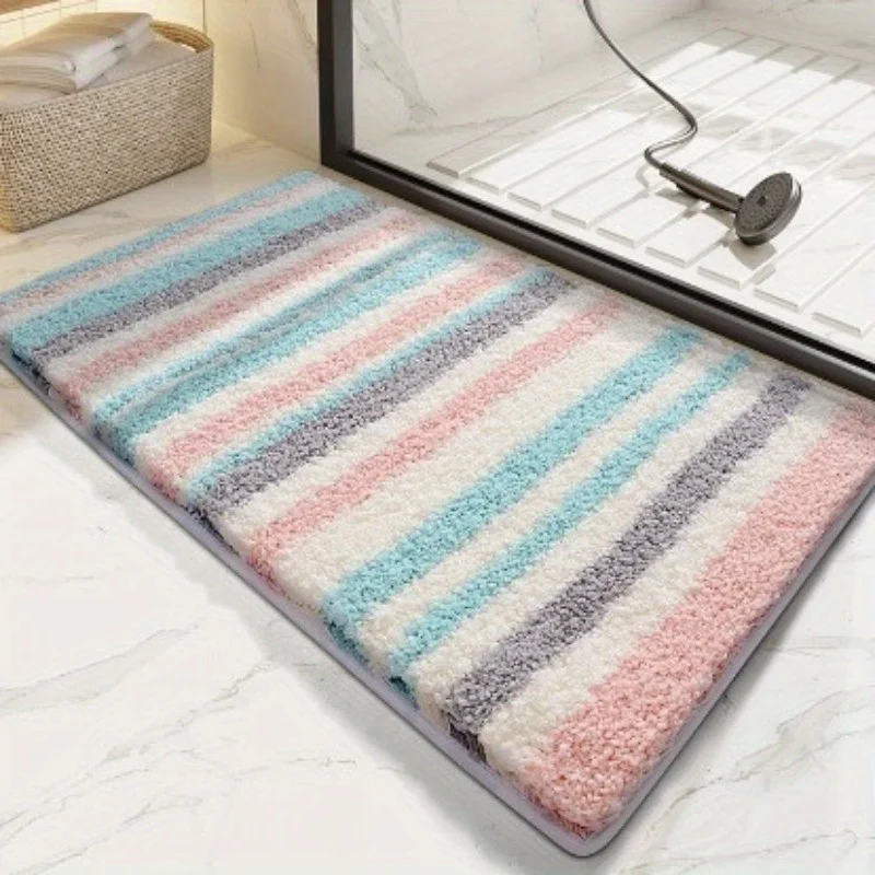 Soft Faux Cashmere Bath Rug Anti-Slip Absorbent Door Mat Durable Easy-Clean Home Floor Carpet for Bathroom Entrance Indoor Use