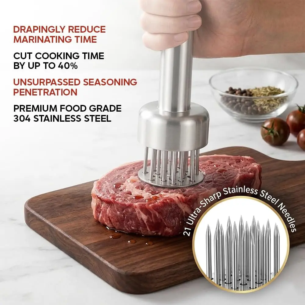 

Stainless Steel Meat Tenderizer Tool,304 Meat Tenderizer Mallet with 21 Sharp Needles & Safety Guard for Ham Steak,Beef,Chicken