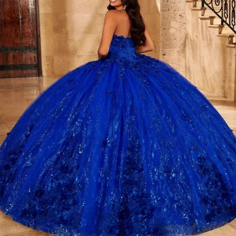 ANGELSBRIDEP Royal Blue Quinceanera Dress With Lace Applique Beaded 3D Flowers Sequins Sweet 16 Vestidos De 15 Anos customized