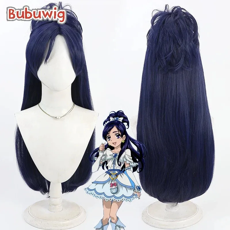 CyBubuwig 합성 머리 유키시로 호노카 코스프레 가발 Futari wa Pretty Cure Cure 화이트 60cm 다크 블루 포니테일 가발 내열성