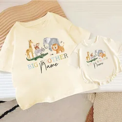 Custom Name Big Brother/little Brother Print Retro Beige Kid T Shirt Family Outfits Personalize Casual Short Sleeve Child Set