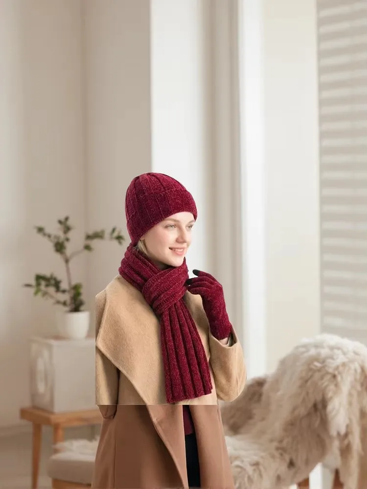 100-acrylic-3-piece-set-warm-knitted-hat-scarf-gloves-mixed-color-thick-yarn-autumn-winter-daily-outdoor-wear-for-men-and-women