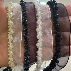 90cm Multicolor Beaded Lace Trim Wrapped Pearl Rope Handmade DIY Beaded Headband Hair Accessories Organza Material