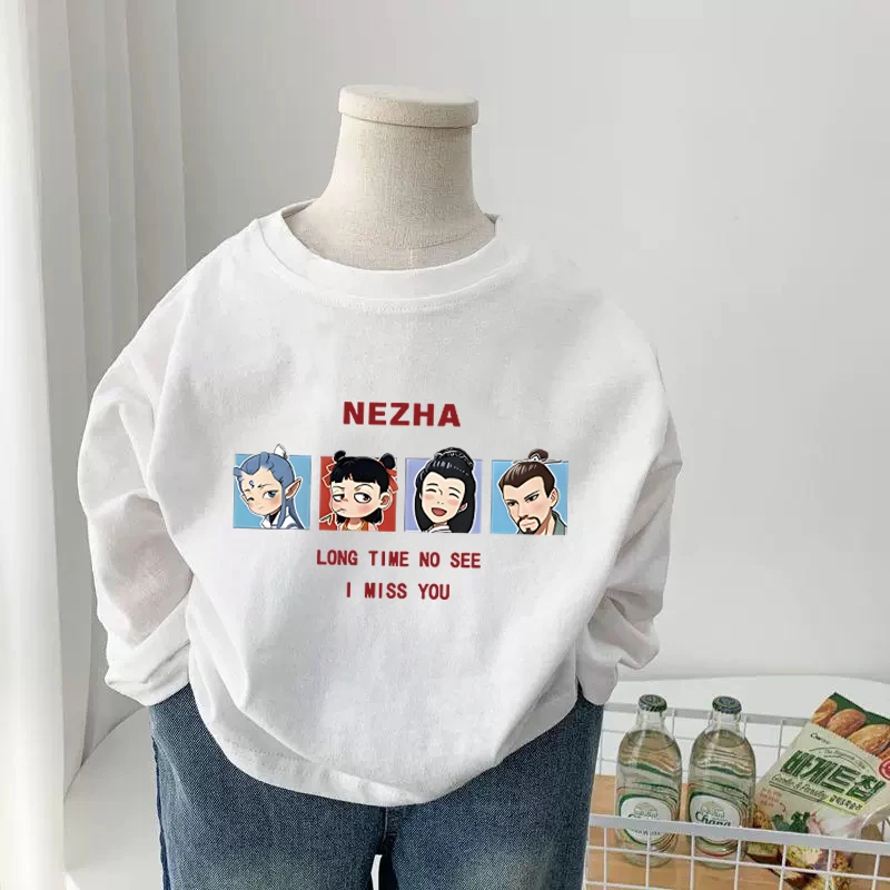 Mode Anime Print Langarm T Shirts Ne Zha 2 Cartoon Film Nezha Aobing Muster Lustige Kinder T-shirt Straße Casual Tees Tops