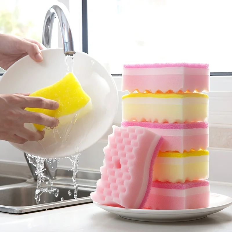 8pcs S Type Wave Sponge Scouring Pad, Kitchen Absorbent Cleaning Sponge, Color Dish Towels, Cleaning Block Wipes