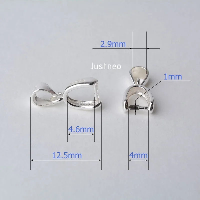 solid 925 sterling silver bail pendant clasp connector, pinch bail with ice-pick for necklace & pendant silver jewelry M