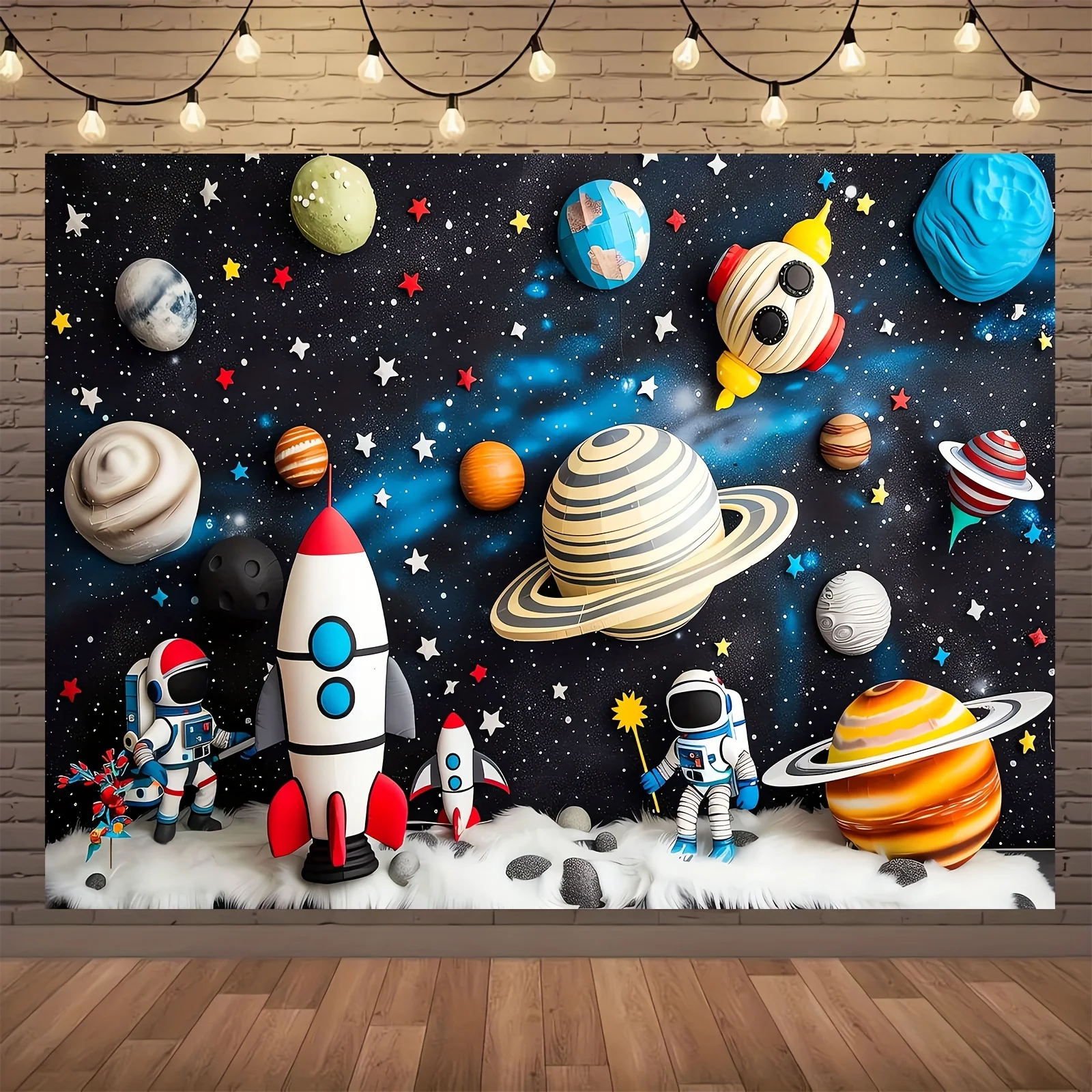 Space themed party backdrops,cartoon rocket and planetary designs,multi-purpose photography banners for birthdays