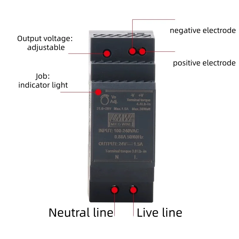 DIN Rail Switching Power Supply 100-240VAC HDR-15W 30W 60W 100W 150W 12V 24V SMPS Ultra-Thin Transformer LED Lighting Driver