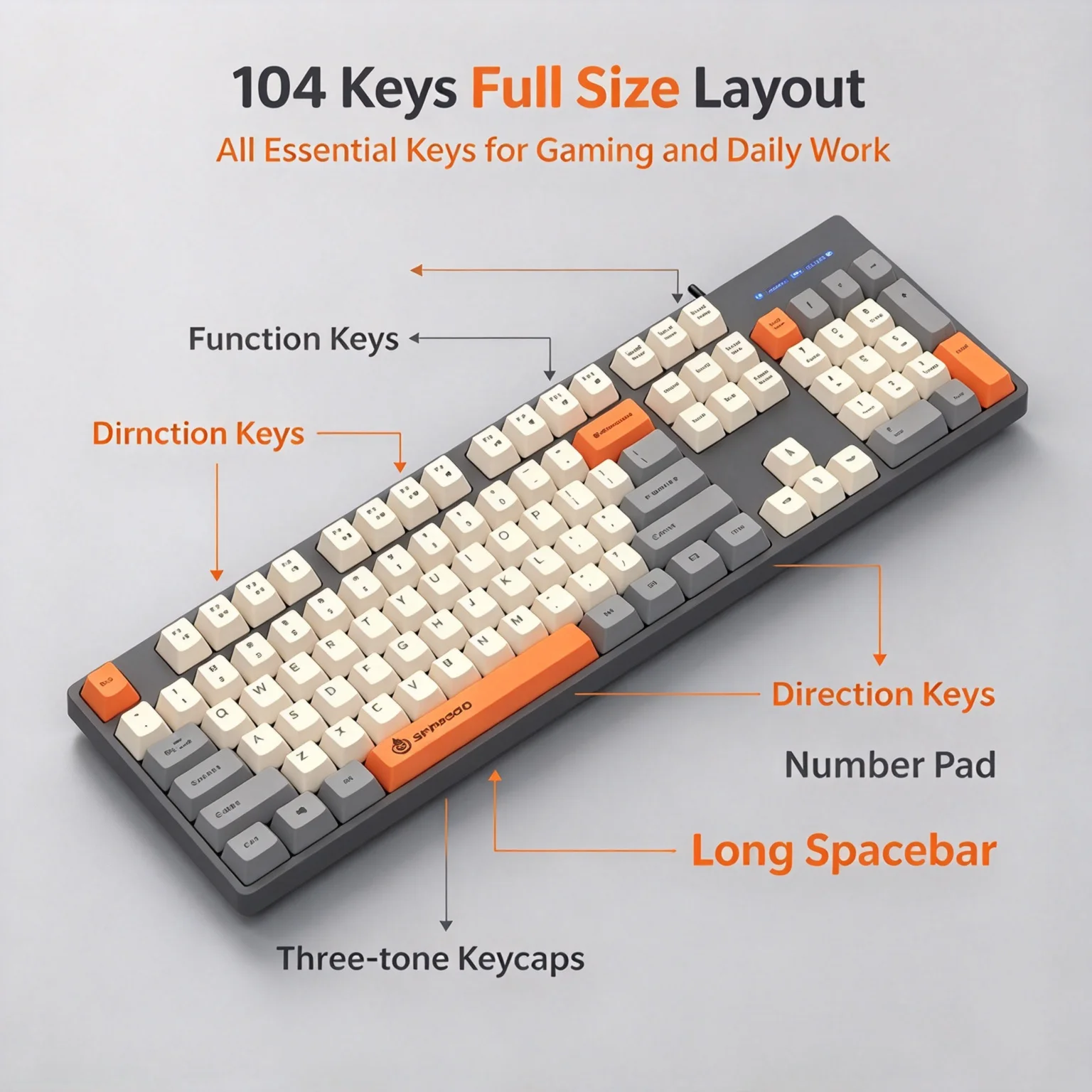 Shipadoo Wired/2.4G Wireless 104Keys Full-Size Keyboard Office Stylish Slient Click Keyboard For PC Computer Laptop Tablet