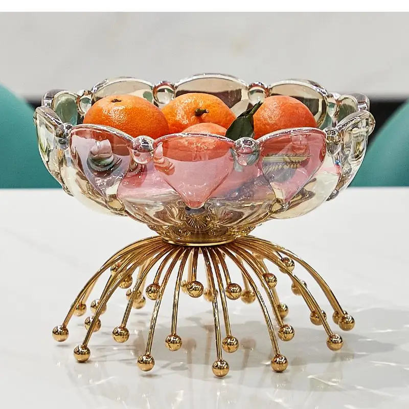 Nordic Golden Light Luxury Fruit Plate Living Room Coffee Table Transparent Glass Candy Bowl Snack Tableware