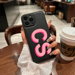 3D Luxury Personalised Customized Name Initials Letters Case For iPhone 11 12 13 14 15 16 Pro Max Leather Cover 14 15 16 Pro