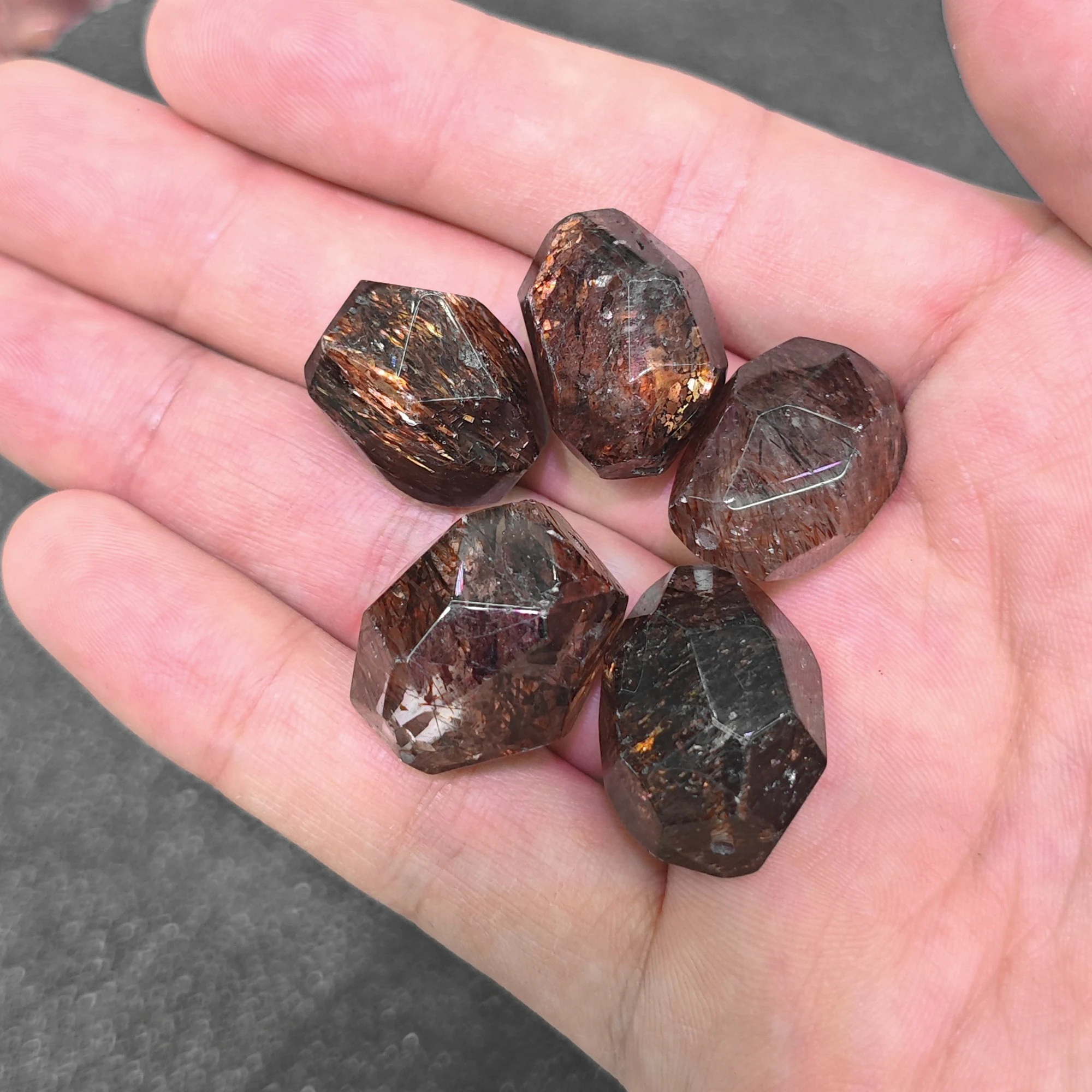 20mm Black Gold Super Seven Loose Gemstone Bead Faceted Freeform Cut Center Drilled Focal Bead DIY Jewelry Crafting Supplies