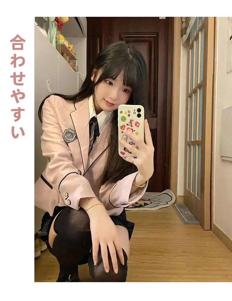 Preppy Suit Autumn And Winter Japanese Korea JK Pink Suit Jacket Knitted Vest Sweater Women Daily Improved Jk Uniform Set