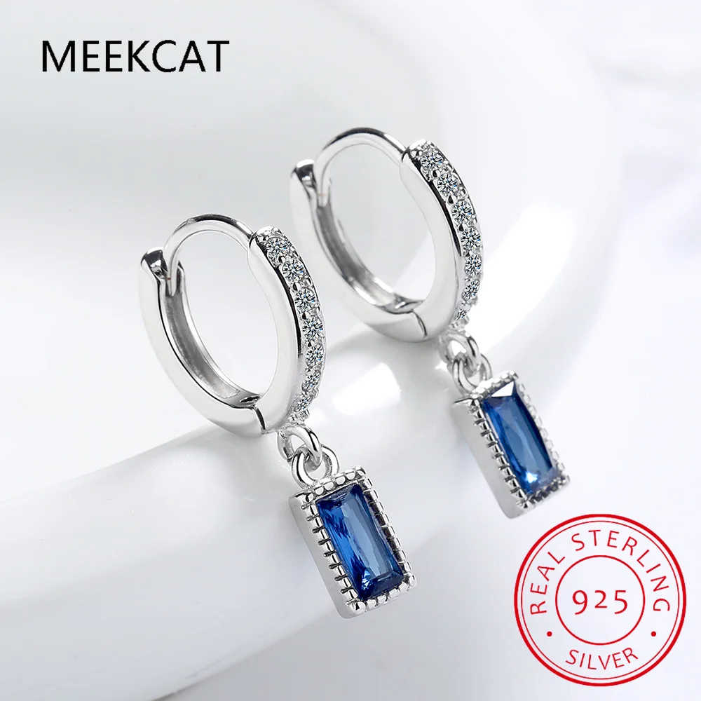 Pendientes colgantes de circonio azul cuadrado de Plata de Ley 925, nuevos pendientes simples de estilo para mujer, joyería fina BSE613