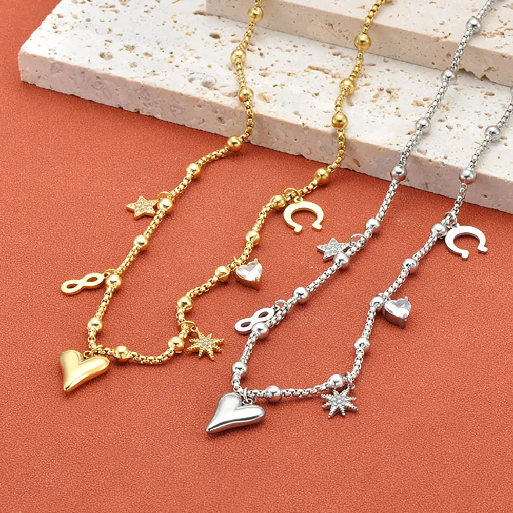 Lokaer 316L Edelstahl Herz Stern Unendlichkeit Anhänger Halskette für Frauen Mode Zirkon Charms Kette Halsketten Schmuck N26005