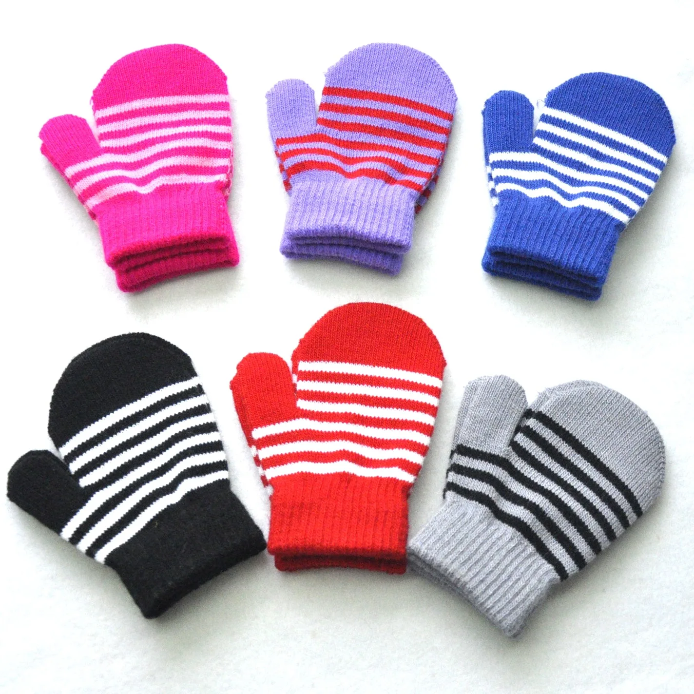 Winter Children Striped Knitted Warm Gloves For Baby Students New Patchwork Mittens Outdoor Knitting Cycling Skiing Gloves 1-4Y