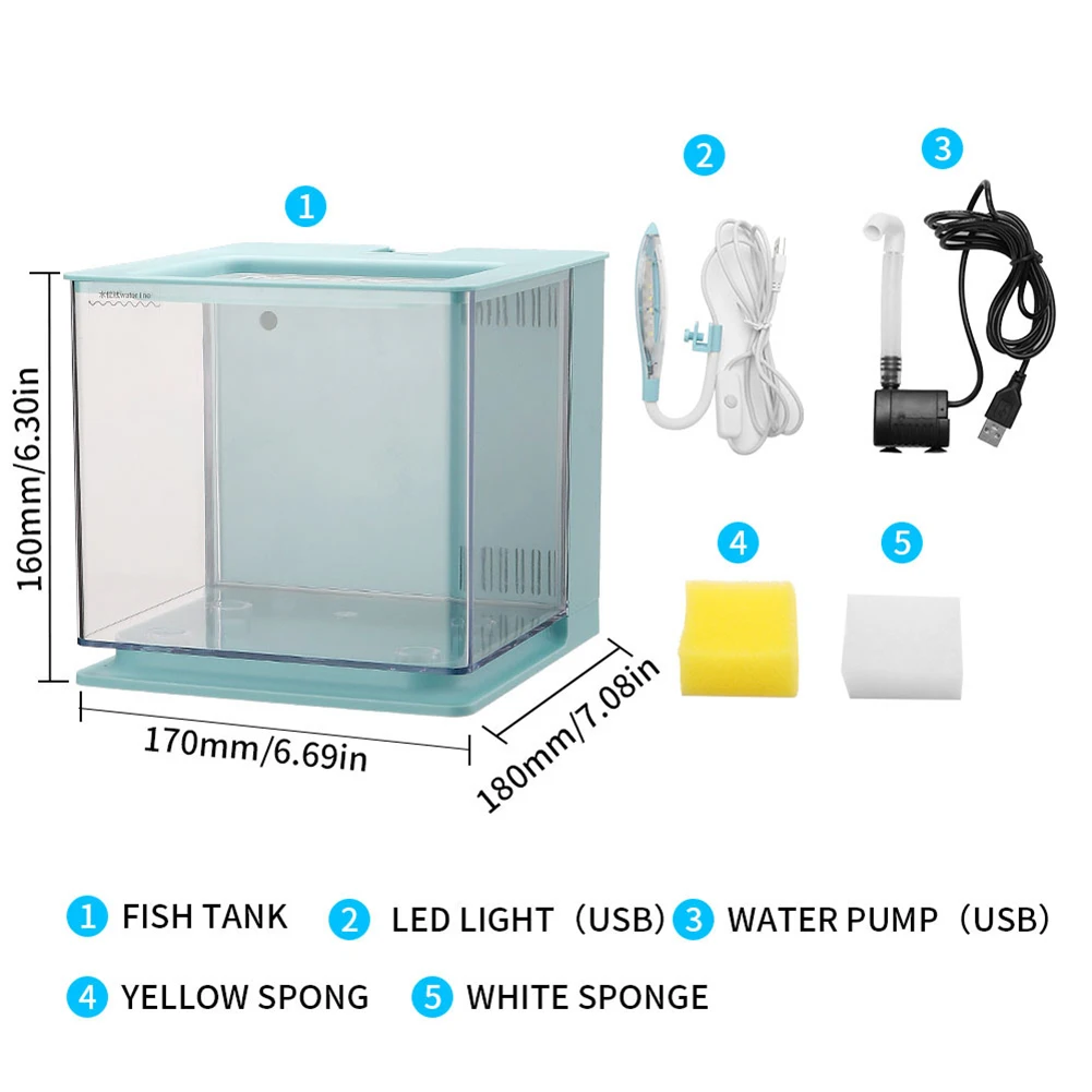 Small Aquarium Small Fish Tank With Led Aquarium Light Built-in USB Water Pump Dual Pollution Discharge Small Aquarium