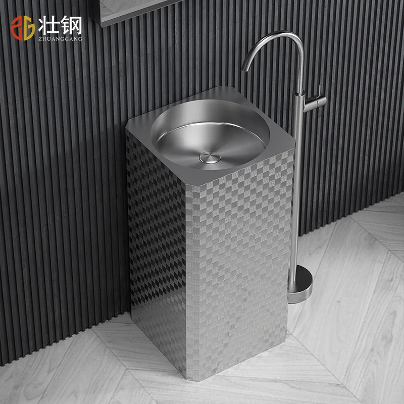 New Design Mosaic Pedestal Sink Freestanding Premium Luxury 304 Stainless Steel Basin Sink 400*400*800mm Bathroom Sink Art Sink