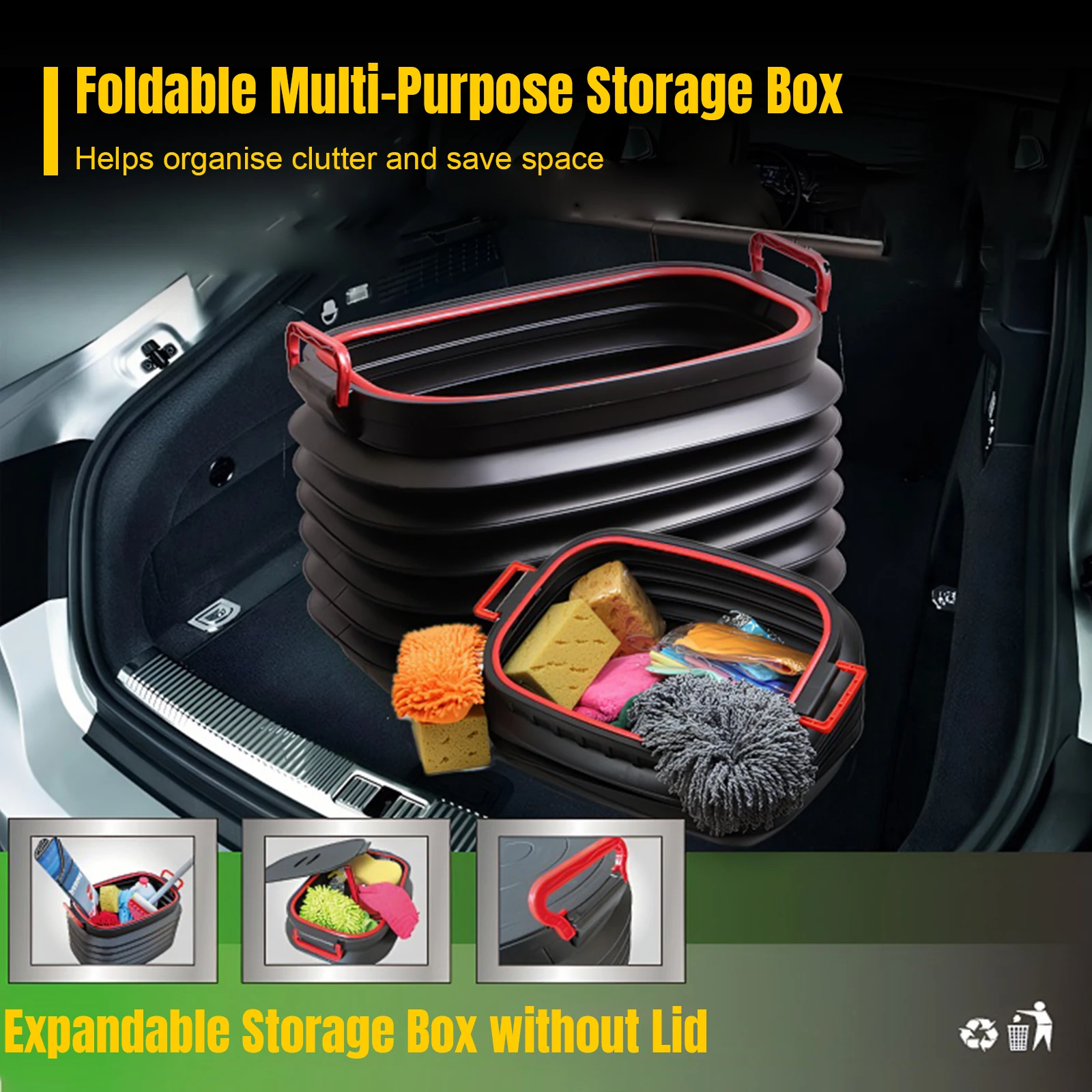 

37L Car Trash Can with Handle Foldable Telescopic Bucket Portable Car Trunk Organizer Outdoor Fishing Bucket for Fishing Camping