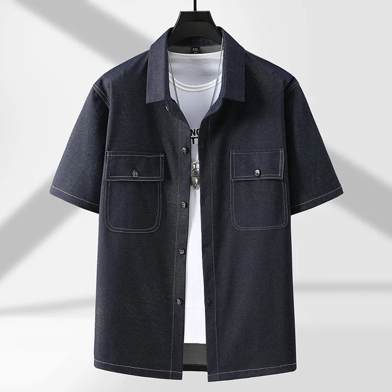 

oversized Summer men's solid color pocket shirt loose tide plus size casual short-sleeved shirt 10XL 11xl 170kg 160kg