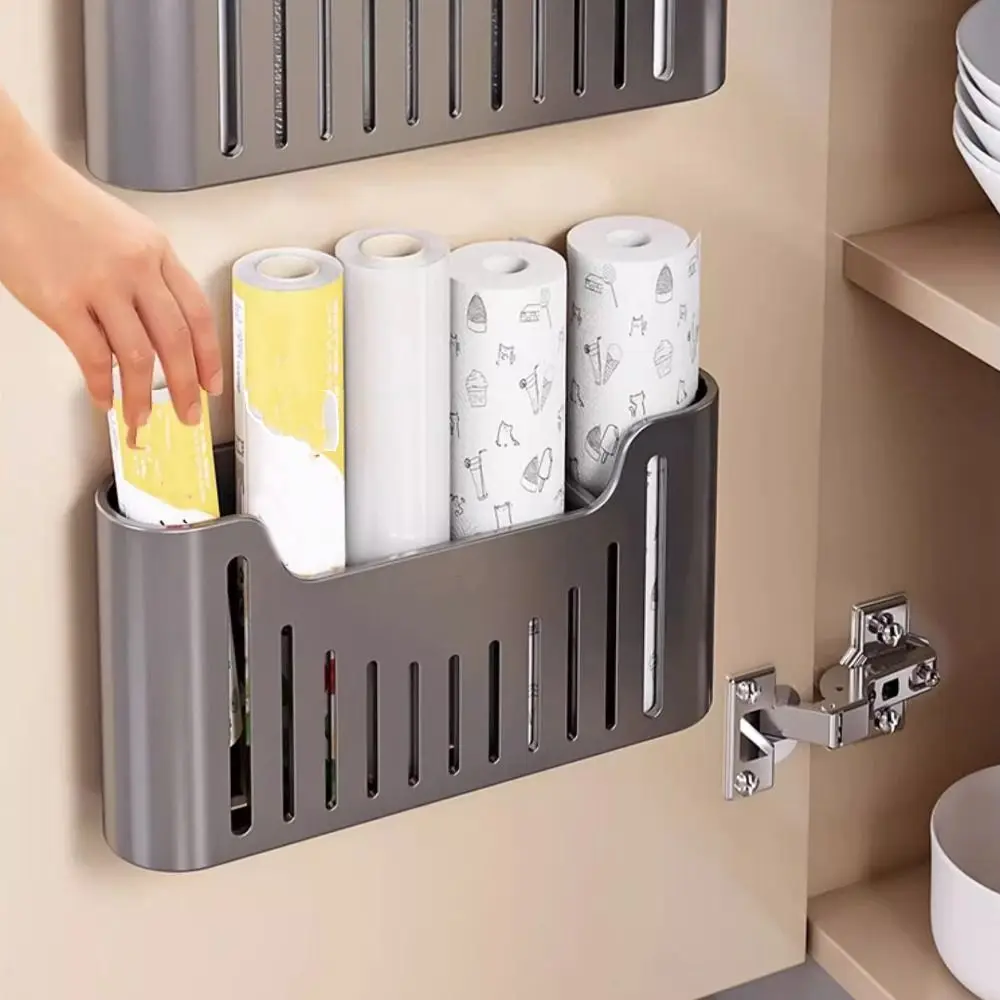 

Carbon Steel Garbage Bag Storage Box Punch Free Wall-Mounted Kitchen Utensil Rack Large Capacity Draining