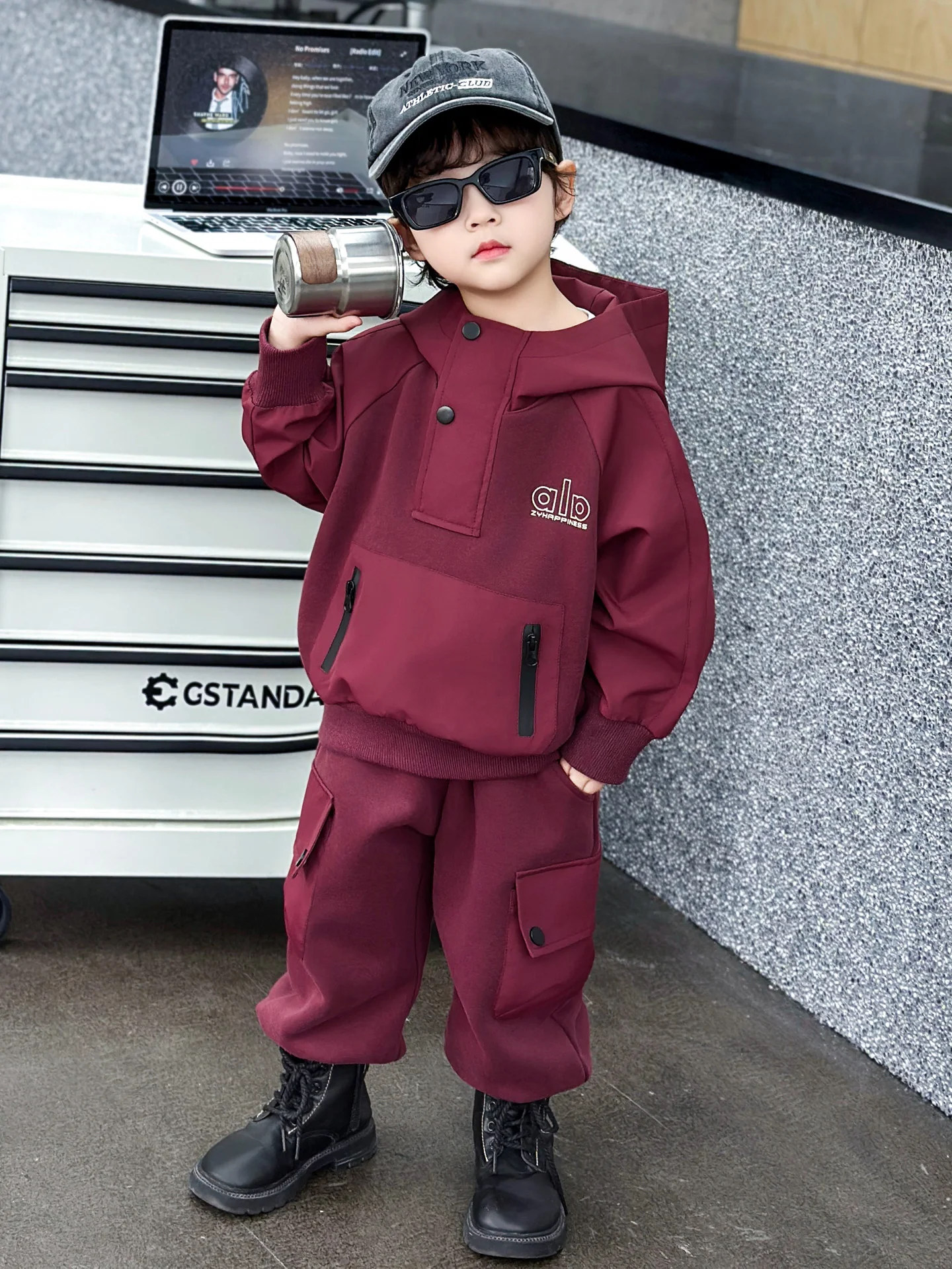 

Spring Casual Sportswear Set for Boys Baby Faionable Two-Piece Suit Comfortable Cotton And Recycled Fiber Long Sve Hoodie