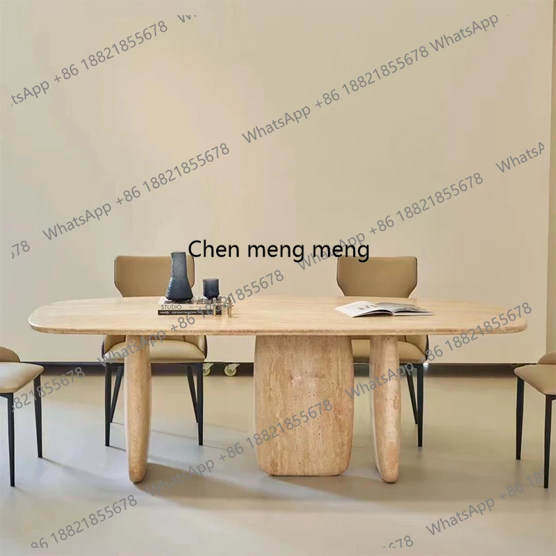 

Wabi Sansan natural travertine round dining table retro dining table household small apartment marble