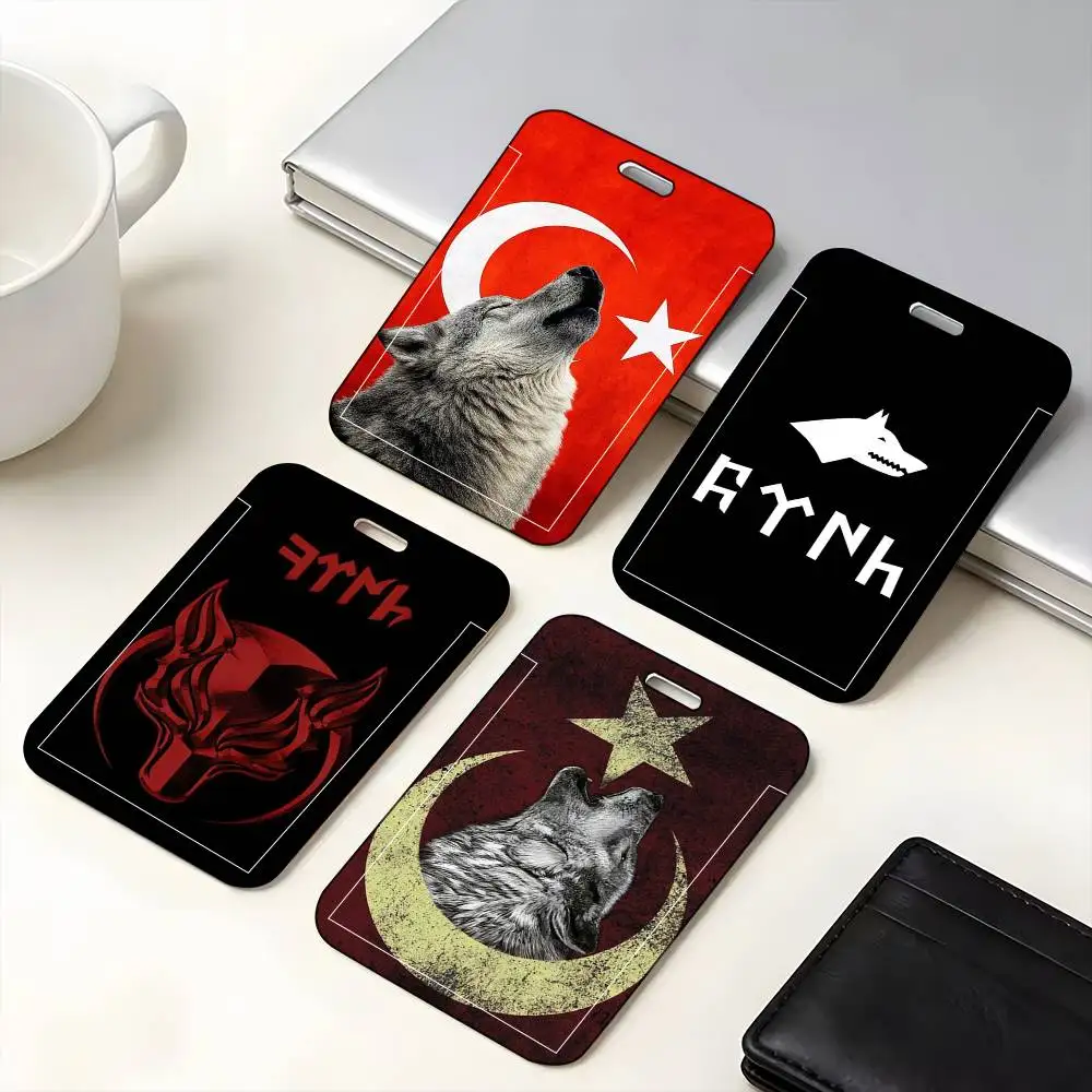 

1 шт. Защитный чехол для ID-карт, школьных пропусков, проездных и карт питания с изображением турецкого флага и волка, легко вставляемый